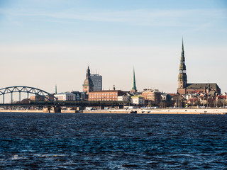 Naklejka premium Evening view of quay Daugava rive in Riga.