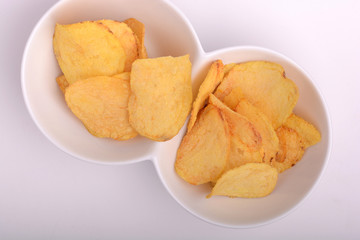 Close-up of fresh, crispy potato chips