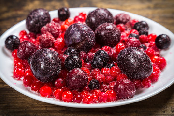 close-up of frozen berries in plate