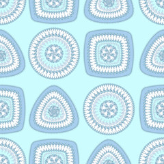 Seamless pattern with circle triangle square in light blue