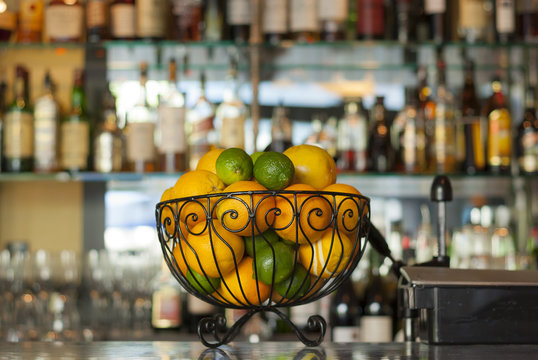 Lemons, Oranges And Limes For Cocktails At A Fancy Bar