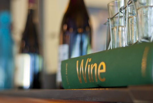 Wine Book Sitting On A Shelf In A Nice Restaurant