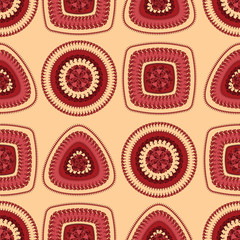 Seamless pattern with circle triangle square in red beige