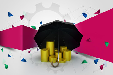 Gold coins under a black umbrella
