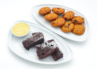 Set of international dishes arranged for catering, studio shot