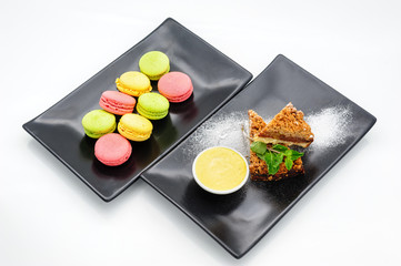 Set of international dishes arranged for catering, studio shot