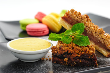 Set of international dishes arranged for catering, studio shot