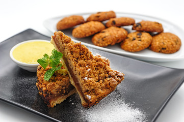 Set of international dishes arranged for catering, studio shot