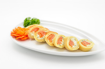 Springroll with smoked salmon studio shot