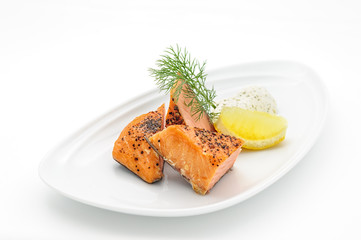 Grilled trout with lemon studio shot