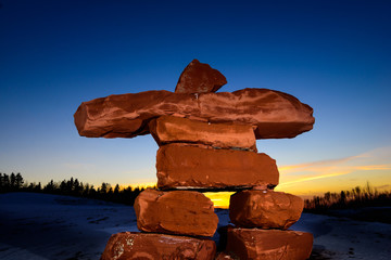 PEI Sandstone Inukshuk at sunset