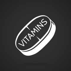 White vector icon for vitamins tablet