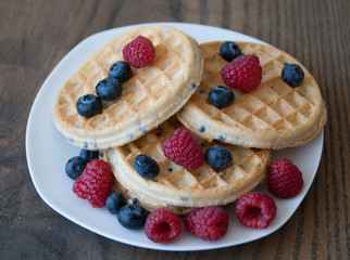 Waffles with Strawberries and Blueberries