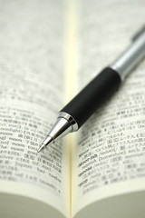 The pen which points at an English-Japanese dictionary.