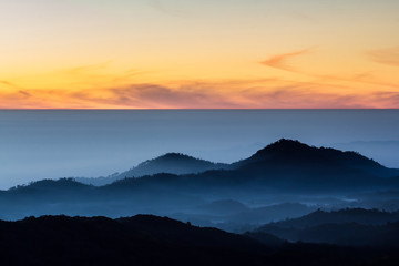 Sunrise and mist at Doi Inthanon National park ,Thailand