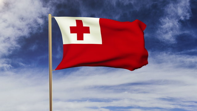 Tonga flag waving in the wind. Green screen, alpha matte