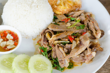 Stir fried duck with holy basil