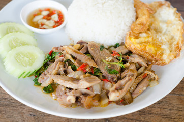 Stir fried duck with holy basil