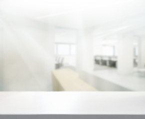 Wood Table Of Blur Background in Office