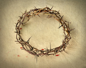 Fototapeta premium Crown of Thorns over Vintage Cloth