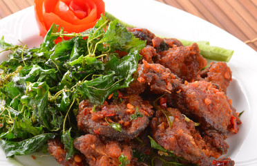 Thai food name Spicy Fried Stir Catfish