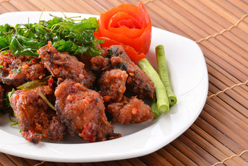 Thai food name Spicy Fried Stir Catfish