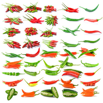 Hot chili peppers isolated on white background