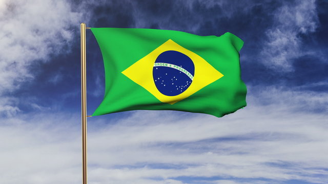 Brazil flag waving in the wind. Green screen, alpha matte