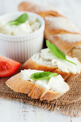 Baguette and cream cheese