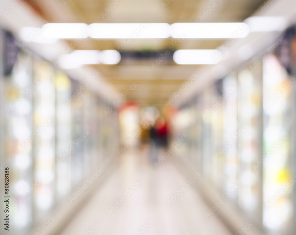 Wall mural Supermarket Freezer Frozen section Blurred background