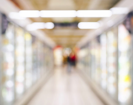 Supermarket Freezer Frozen section Blurred background