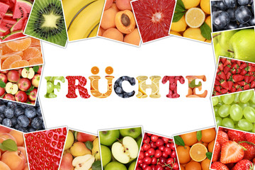 Rahmen mit Wort Früchte und Obst wie Apfel, Orange, Zitrone