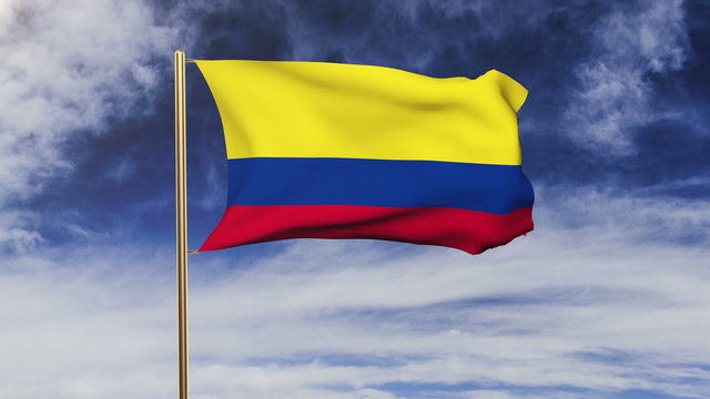Colombia flag waving in the wind. Green screen, alpha matte