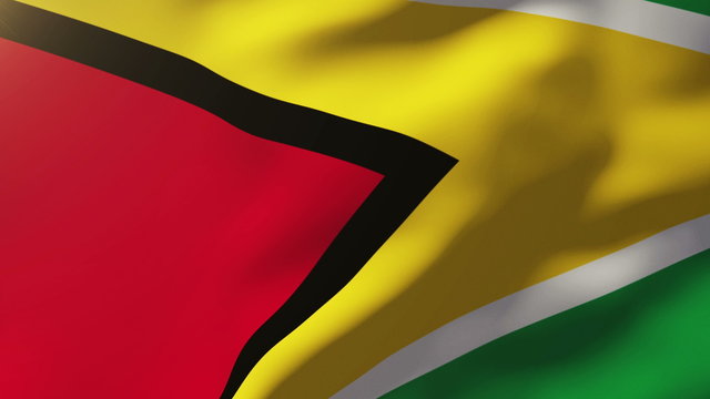 Guyana flag waving in the wind. Looping sun rises style