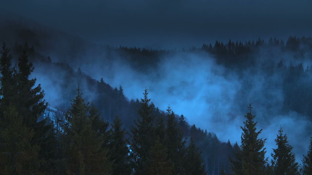 The mountain foggy cyclone time lapse at night