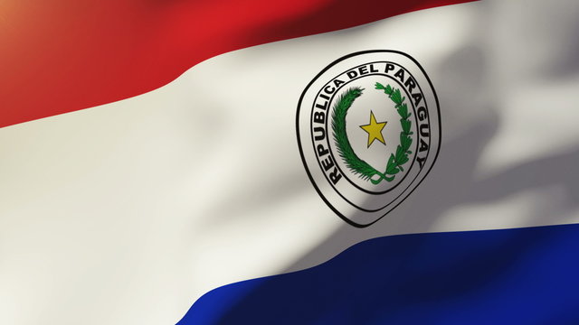 Paraguay flag waving in the wind. Looping sun rises style