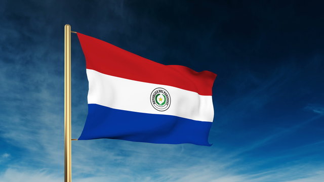 Paraguay flag slider style. Waving in the win with cloud
