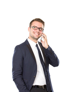 Young businessman get a convertation on his handphone