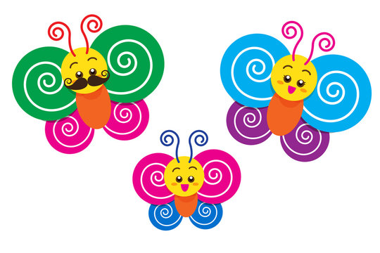 Smile Happy colorful butterfly family on the white background
