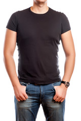 Obraz premium close up of man in blank t-shirt