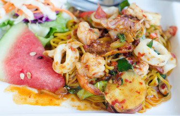 Stir Fried Spaghetti with Tom Yum Sauce