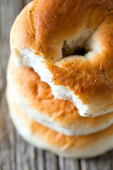 ring bread roll on wooden surface