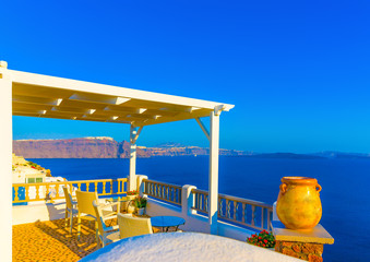 View from a terrace in Oia in Santorini island in Greece