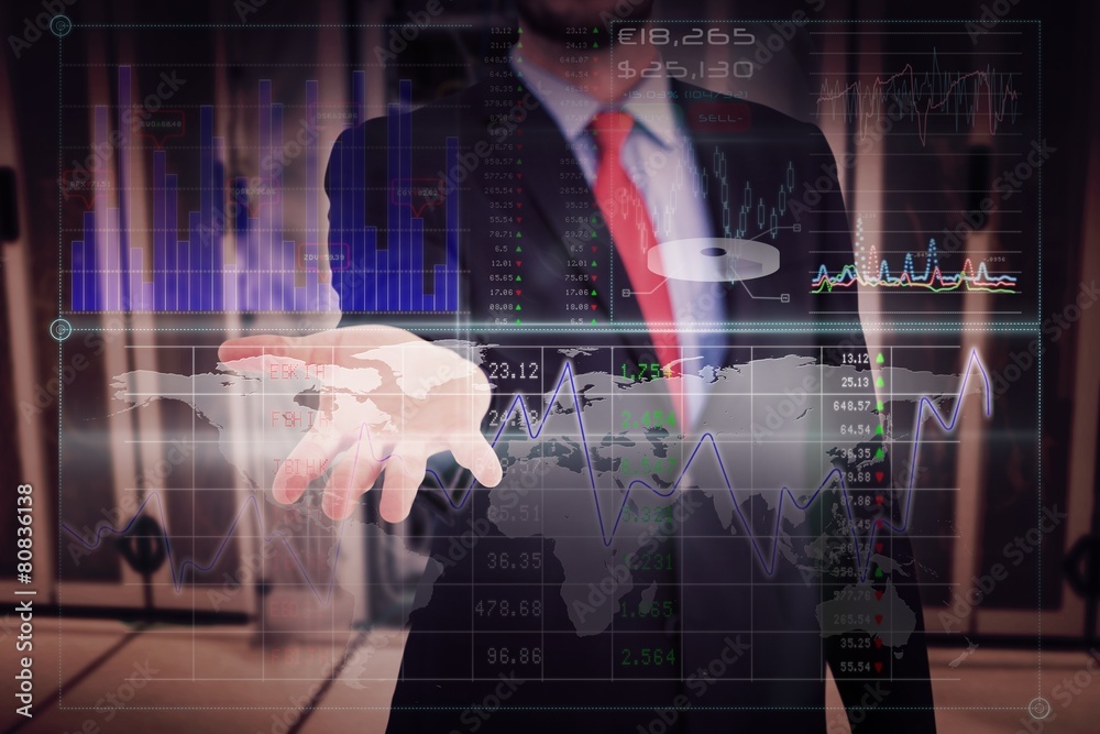 Aufkleber composite image of businessman holding hand out in presentation