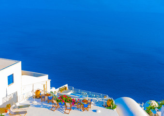 View from a terrace in Oia in Santorini island in Greece - 80836111