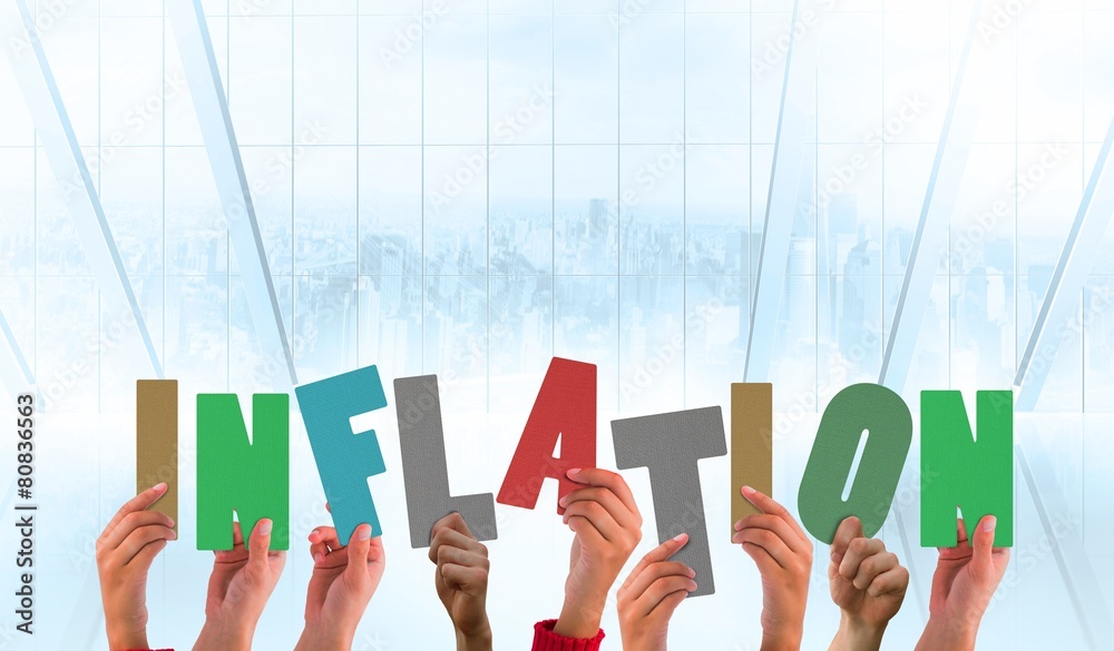 Poster composite image of hands holding up inflation