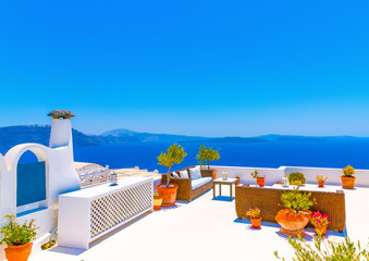 View from terace in Oia tof Santorini island in Greece - 80837357