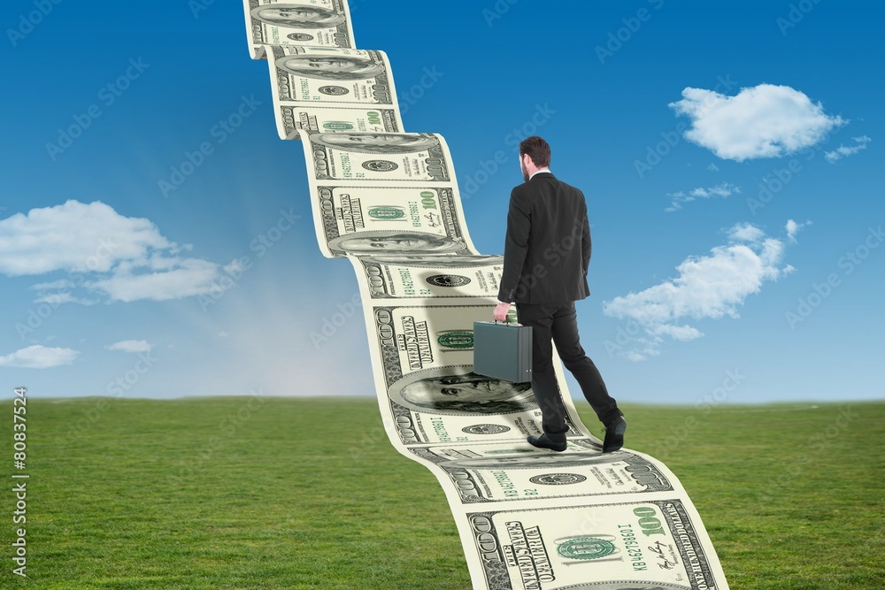 Poster composite image of businessman walking while holding briefcase