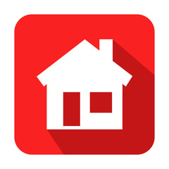 Icono cuadrado rojo casa con sombra