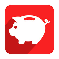 Icono cuadrado rojo hucha con sombra